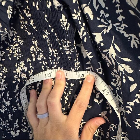 Anthropologie Moon River Navy Blue Smocked Cotton Floral Maxi Dress Small - Picture 8 of 12